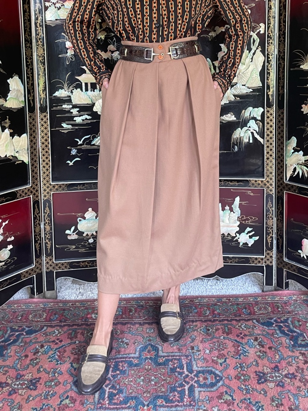 1980s Christian Dior Camel Skirt